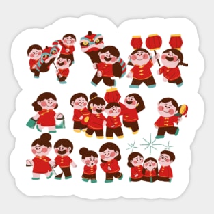Children celebrating Chinese New Year Sticker